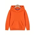 thumbnail image 4 of HILEELANG Kids 4-12Y Cotton Blend Pullover Hoodie, Lightweight Solid Sweatshirt with Kangaroo Pocket, Orange, 4 of 8