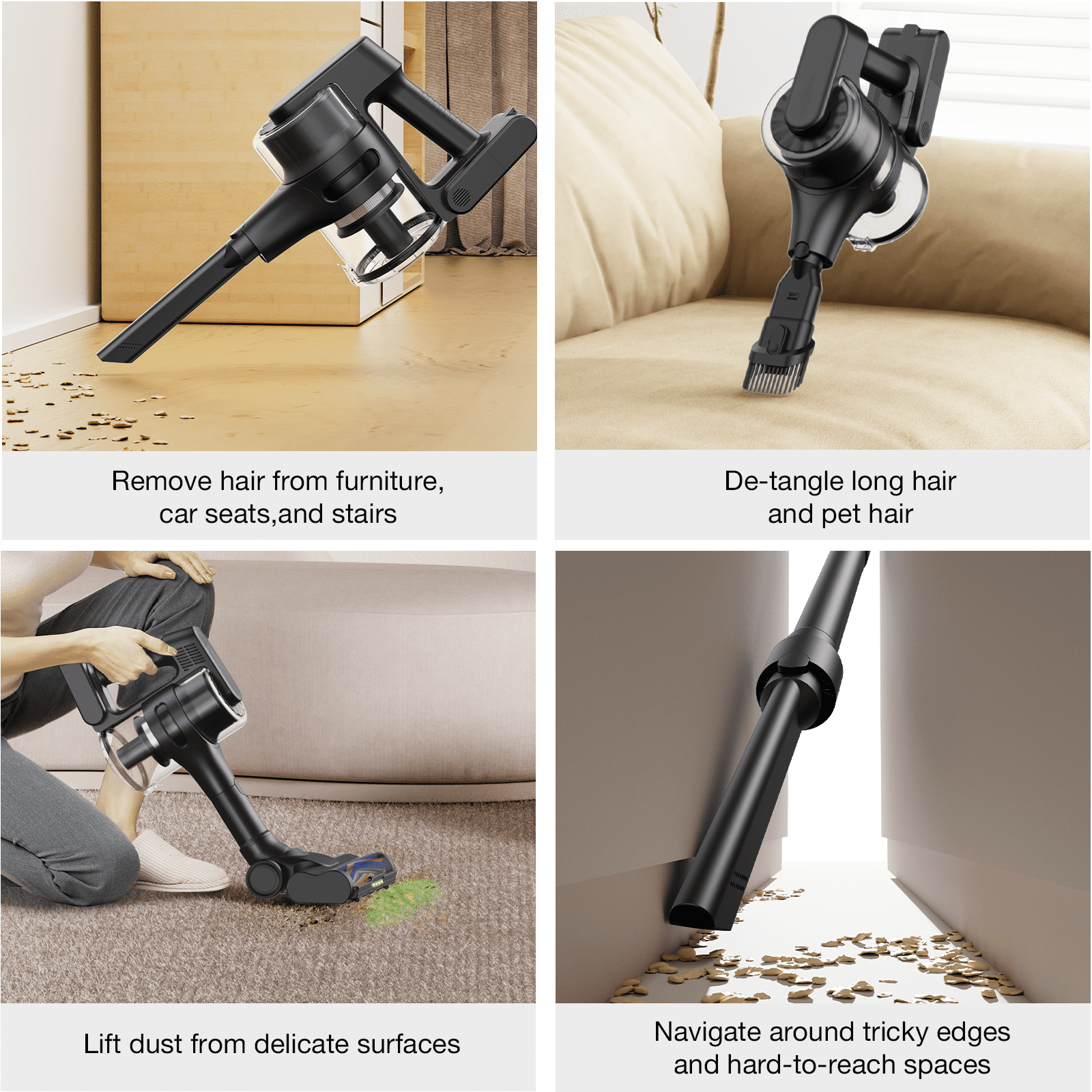 MOOSOO Cordless Vacuum Cleaner 45KPA 550W 60Mins Lightweight Stick Vacuum Cleaners for Home Pet Hair Carpet Hard Floor Black