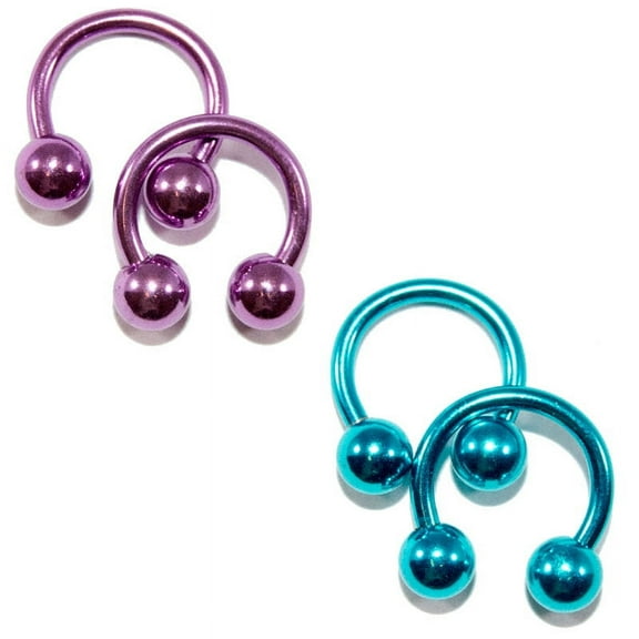 2 Pairs of Anodized Titanium 14 Gauge Horseshoe Circular Barbells Teal/Purple