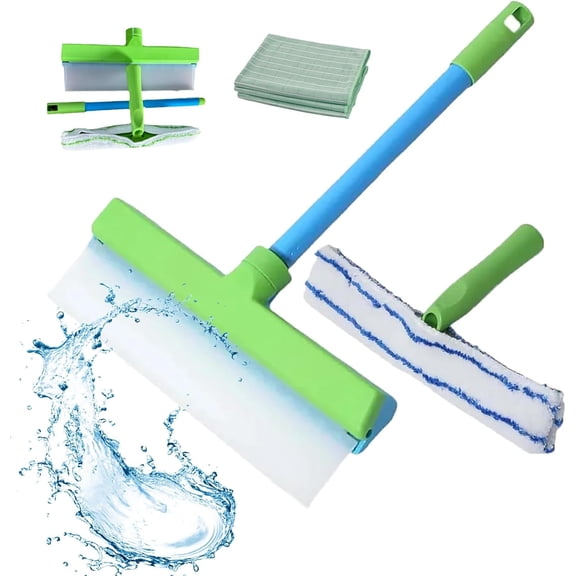 JEBTBFZE Window Squeegee Kit, Rotatable Silicone Squeegee with Microfiber Scrubber for Shower Glass Mirror Window