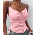 thumbnail image 3 of Camiseta sin mangas con cuello en V profundo y corte entallado para mujer Camiseta sin mangas con tirantes finos y cordón de color liso, 3 of 5
