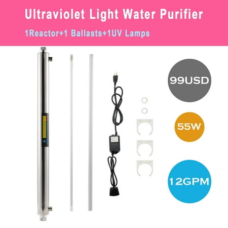 Steel 12 Light - Stainless Steel 55W Ultraviolet Light Water Purifier w/ UV Lamp 12 GPM Capacity