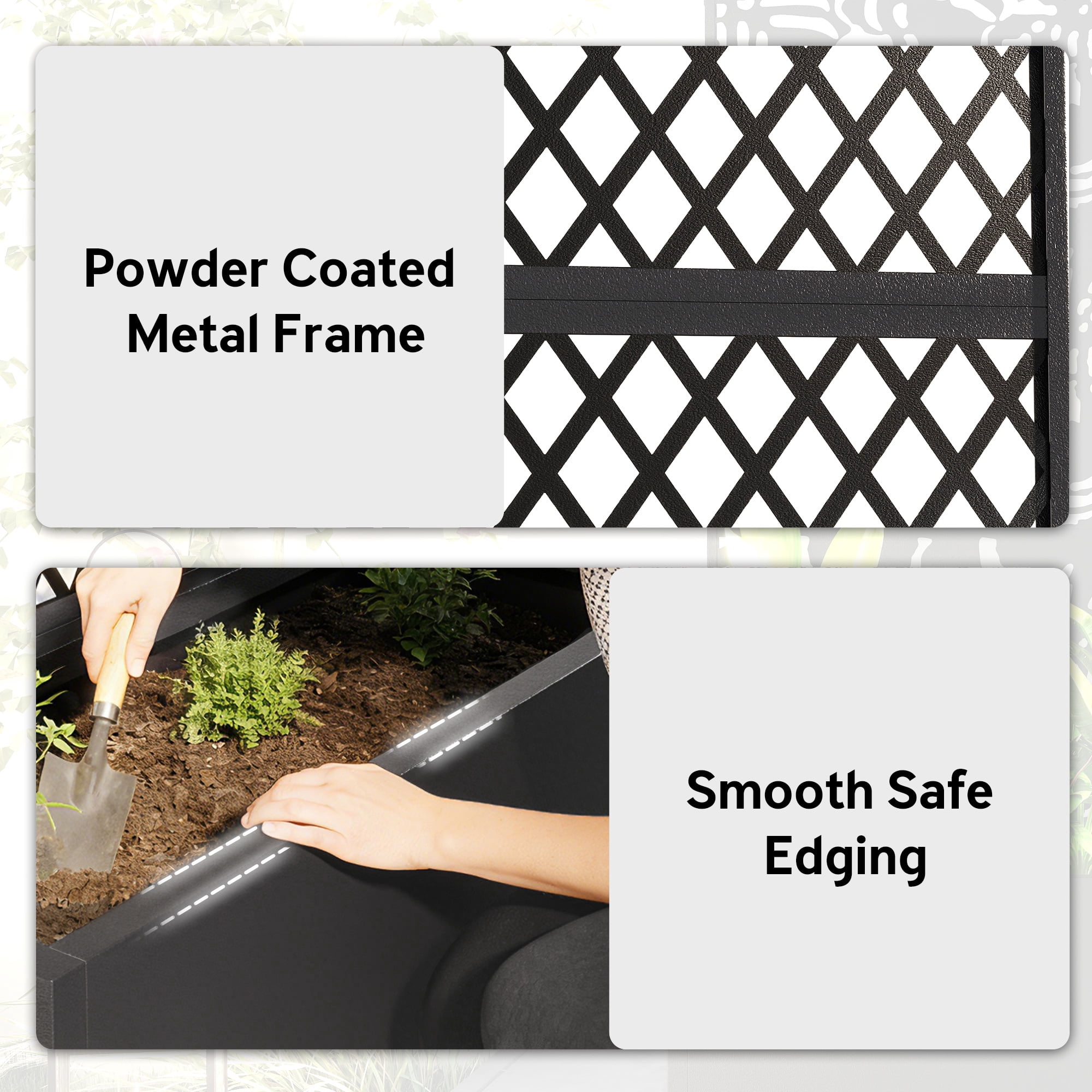 Outsunny Metal Planter Box with Trellis, Raised Garden Bed with Trellis Privacy Screen for Climbing Plants, Diamond Lattice Privacy Planter