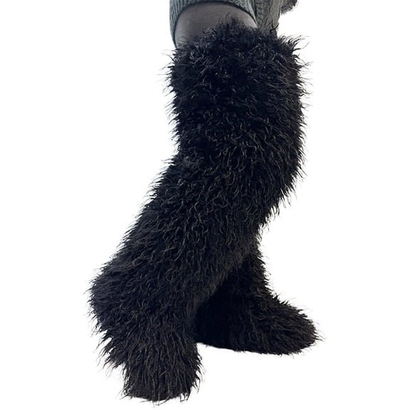 72cm Women's Winter Fluffy Faux Mongolian Fur Knee High Snow Boots Warm Plush Furry Boots Outdoor Shoes Y2K