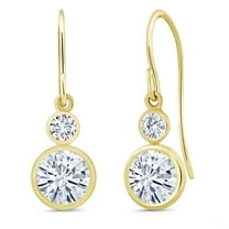 Gem Stone King 14K Yellow Gold White Moissanite and White Lab Grown Diamond Drop Dangle Earrings for Women (1.80 Cttw, Gemstone Birthstone, Round 6MM and 3MM)