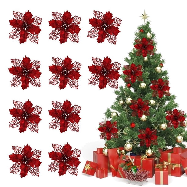 Glitter Poinsettia Flores Decoración De Navidad Flores Artificiales Reutilizables Eigraketly HA044565-04