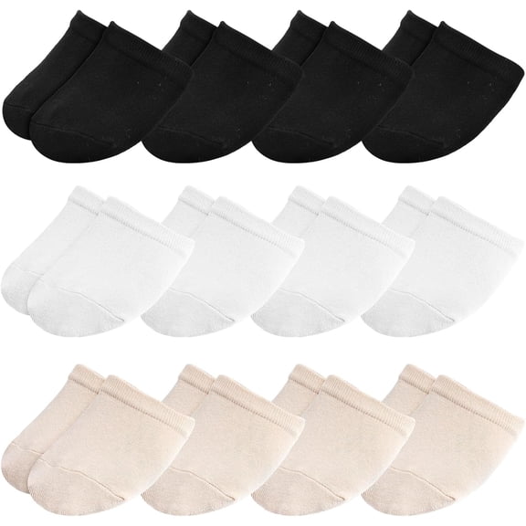 12 Pairs Half Socks for Women – Non-Skid Invisible Toe Toppers, Elastic No-Show Socks for Shoes (White, Black, Tan)
