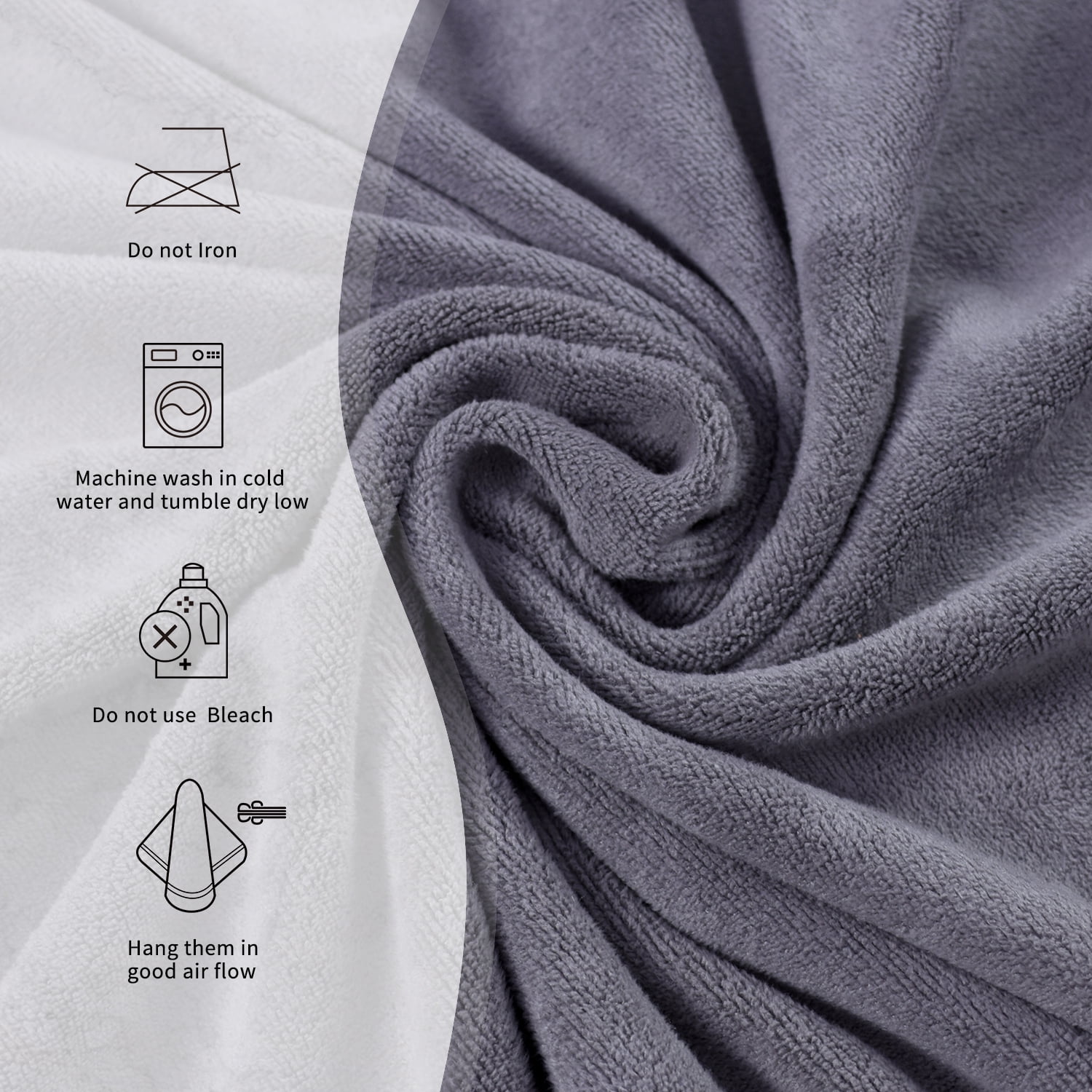 NC Microfiber Bath Towel Set of 6 - Soft Absorbent Hotel Bathroom Towels, Orange,Grey,Light Blue