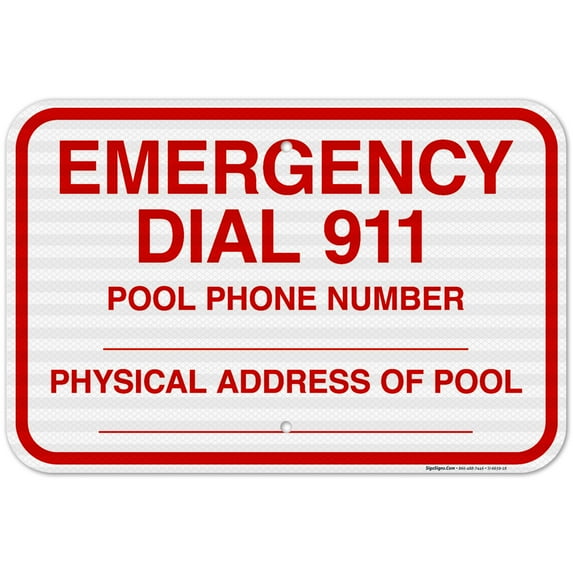 Emergency Dial 911 Sign, Pool Sign,