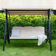 thumbnail image 3 of VEIKOUS 3-Seat Porch Swing Glider Outdoor with Adjustable Canopy and Side tables for Patio, Beige, 3 of 11