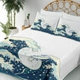 thumbnail image 3 of Ambesonne Japanese Fitted & Top Sheet Set with Shams, Ocean Surfing Aquatic, Dark Blue White, 3 of 5