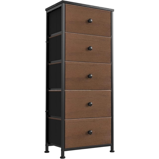 Comoda Cajonera para Recamara - 5 Cajones De Tela con Parte Superior de Madera y Marco De Acero Plegable - Mueble Organizador con cajonera para Recámara o Sala