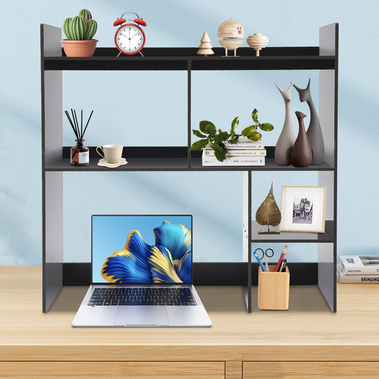 35.4" Desktop Organizer Shelf Desk Hutch for Computer Desk 3 Tier Desk Shelf Multifunctional Freestanding Storage Rack Display Shelf for Home Office