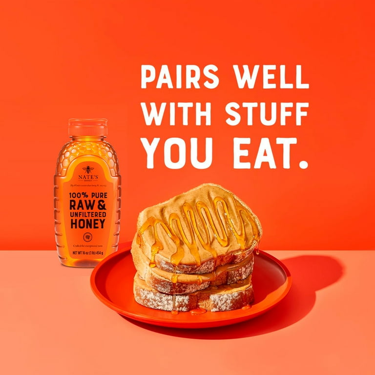 6 pack) Nate's Honey: 100% Pure, Raw And Unfiltered Honey - 16 oz