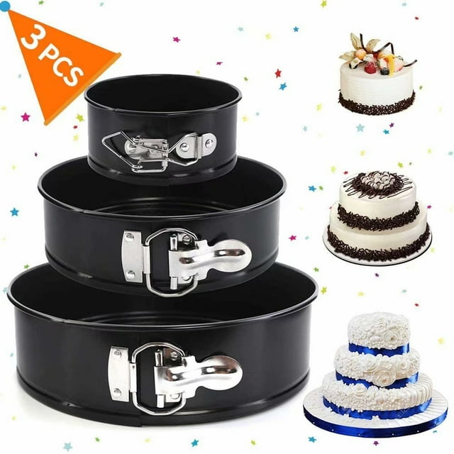 Spring form Cake Tins Sets, & Leakproof Set of 3 (4"/7"/9") Round Cake Tin, Baking Pan with Removable Loose Base, Ideal for Cheesecakes and Sponges; Black,4 Inch/ 7 Inch/ 9 Inch