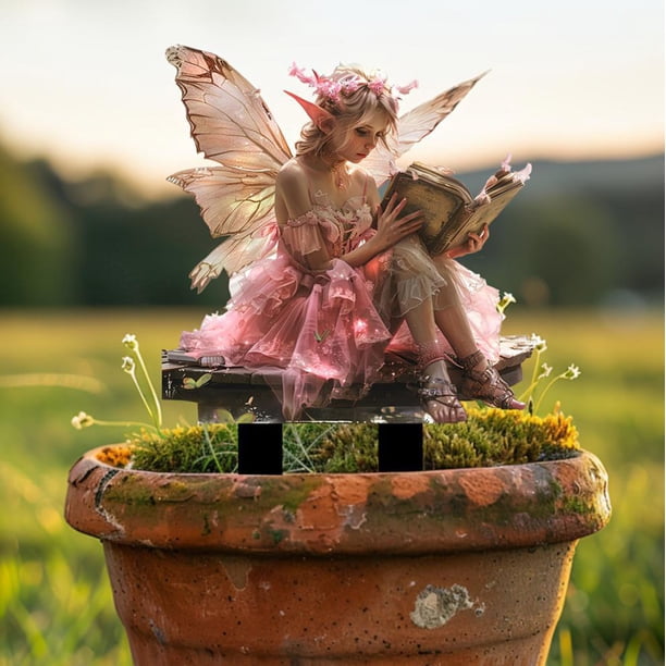 Figuras decorativas de acrílico para jardín, estilo bohemio, con hadas y colibríes.