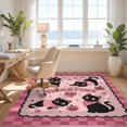 thumbnail image 3 of Design&I 4'x6' Ultra Soft Area Rug, Pink Black Whimsical Cat and Pumpkin Design Charming Checkered Borders Star Motifs Fluffy Washable Non Shedding for Bedroom Living Room Home Office, 3 of 3