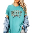 thumbnail image 2 of Wifey Camo Varsity Letter T-Shirt for Women - Coquette Bow Graphic Tee - Camouflage Wife Shirt Seafoam Shirt Adult Medium, 2 of 7