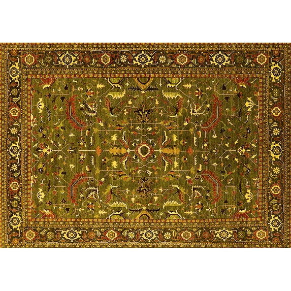 Ahgly Company Machine Washable Indoor Rectangle Oriental Yellow Traditional Area Rugs, 3' x 5'