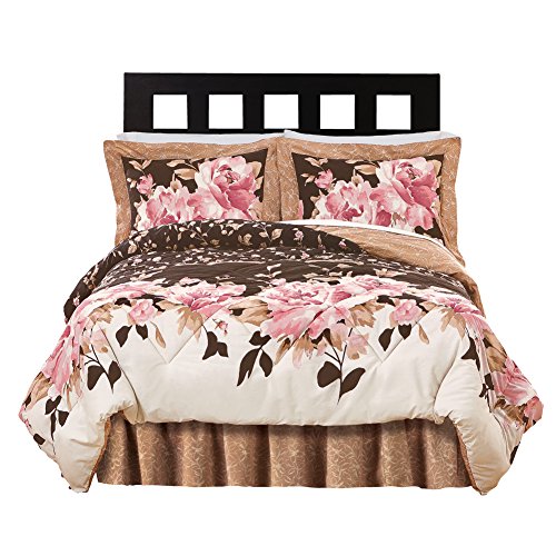 Collections Etc Capri Floral Bedroom Comforter Set 4 pc, King, Multi