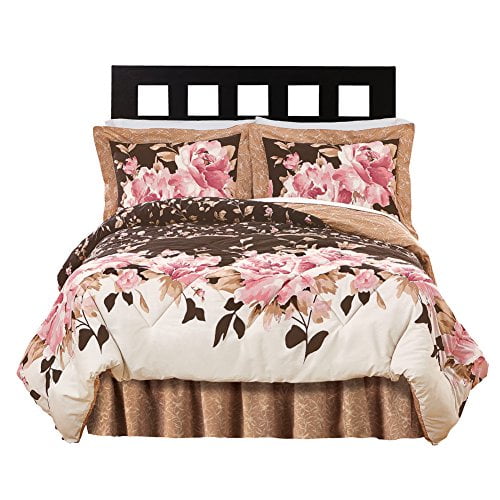 Collections Etc Capri Floral Bedroom Comforter Set 4 pc, King, Multi