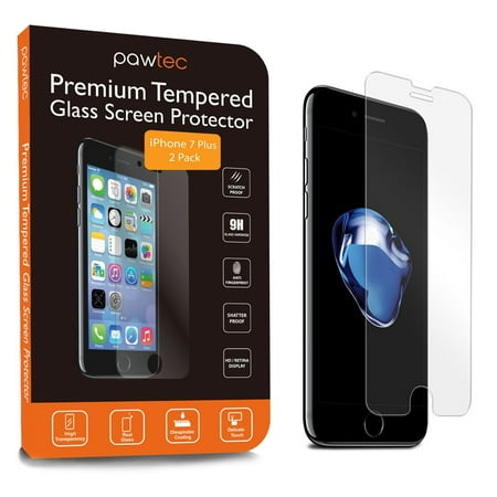 Premium Grade Tempered Glass Screen Protector by Pawtec - Compatible with Apple iPhone 8 Plus / 7 Plus (5.5”) - Highest HD Quality, Bubble Free, Anti-Scratch, Shatterproof - 2