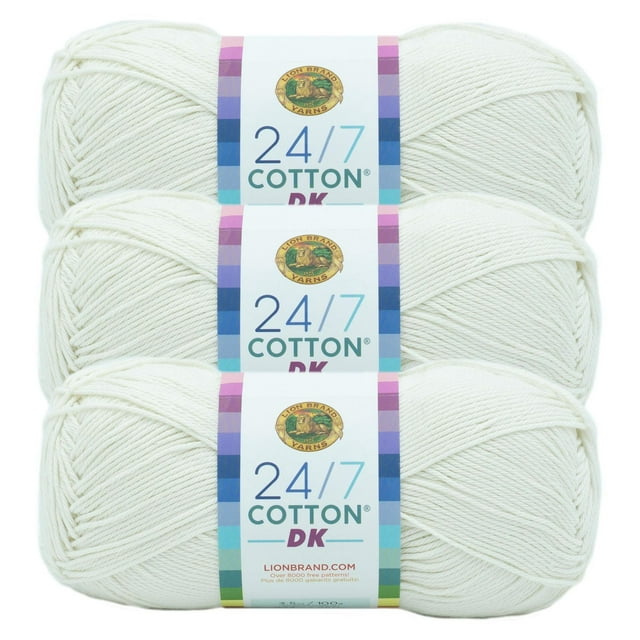 Lion Brand 24/7 Cotton® DK Yarn #3 Light/DK weight 100g/273m 3-Pack