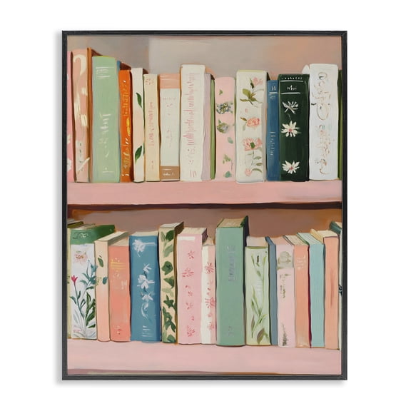 Stupell Industries Glam Book Lover's Pastel Shelf Black Framed Giclee Art, 11 x 14, by The Prints Vibe