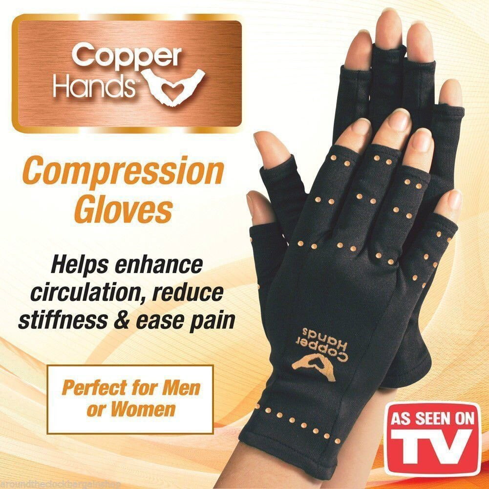 1 Pair Copper hands sports health care half finger blood recovery Gloves Black