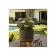 thumbnail image 3 of Ceramic Dotted Planter with Wood Stand for Home Decor - Modern  Flower Planters for Patio, Entryway, and Garden - Small Decorative Pot Display for Indoor and Outdoor Plants - 10", Green & Tan, 3 of 13