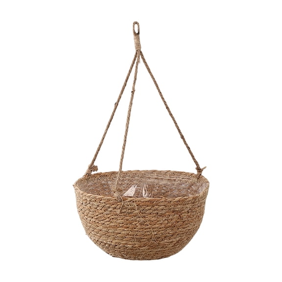 Nnndbs Woven Hanging Planter Basket with Rope Hanger, 10 Inch Natural Cattail Fiber Flower Pot Holder for Indoor Outdoor Plants, Boho Decorative Hanger for Patio Garden Balcony