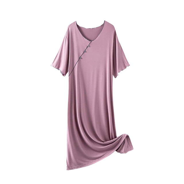 Longues Chemises de Nuit pour Femmes, Robe Longue à Bretelles pour Femmes de Couleur Unie avec Coussinet de Poitrine, Pyjama à Bonnets Fixes Intégrés, Longue Robe de Pyjama