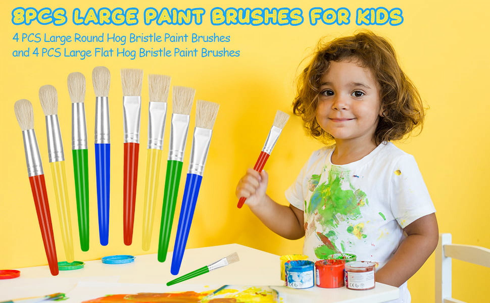 Toddler Paint Brushes 24 Pack, Hog Bristle Round And Flat