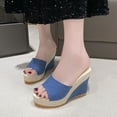 thumbnail image 5 of Blue Ladies Slippers Denim Round Toe Open Toe Design Thick Sole Wedge Heel For Casual Wear And Outdoor Indoor Use In Spring Summer Seasons Size 39, 5 of 8