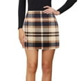 thumbnail image 3 of FASHOFT Christmas Plaid Skirts for Women Mini Skirt Fall Winter Elegant High Waisted Pencil Skirt Vintage Bodycon Wool Short Skirt Brown L, 3 of 5