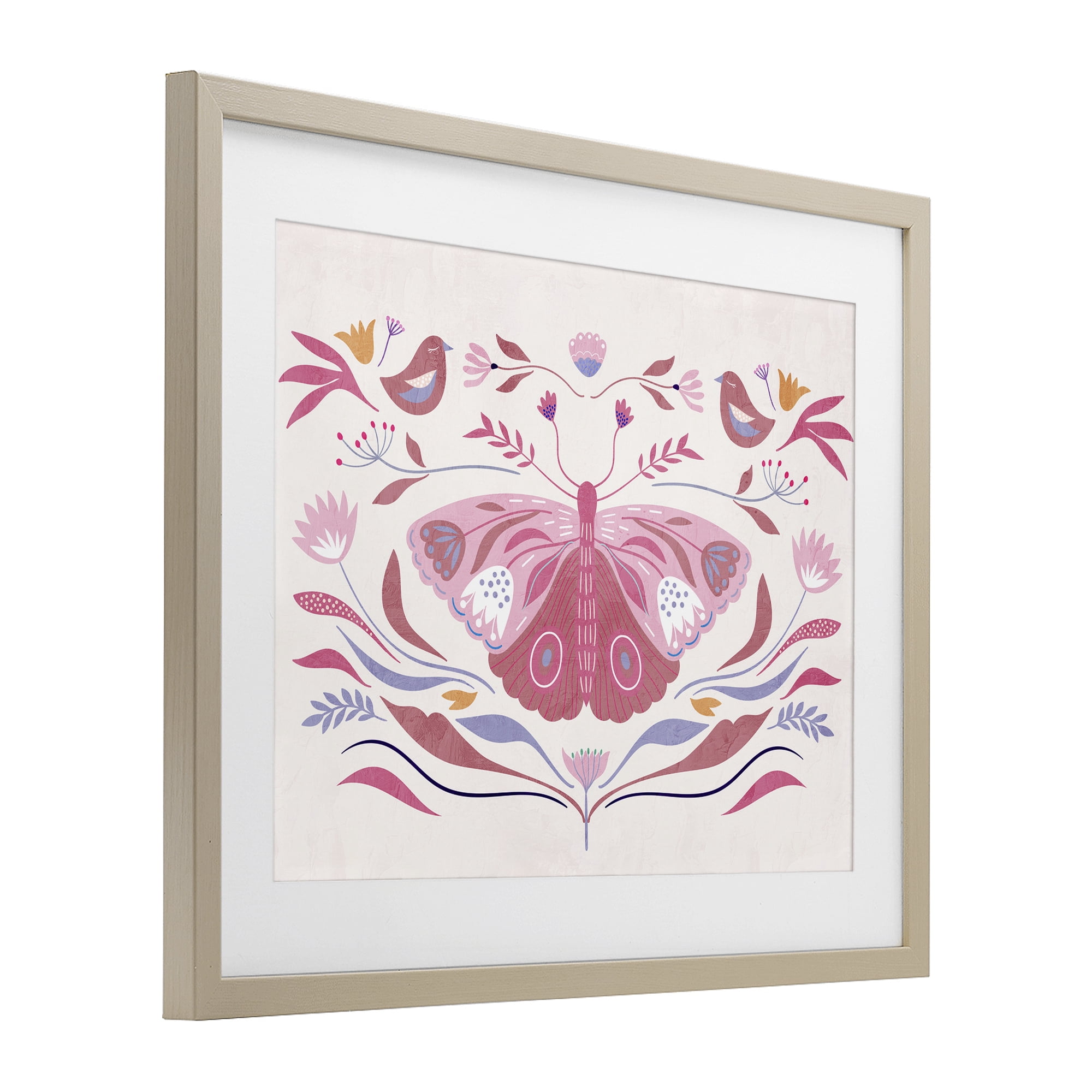 Stupell Industries Pink Boho Butterfly Birch Framed Print Under Glass, design by Kim Allen