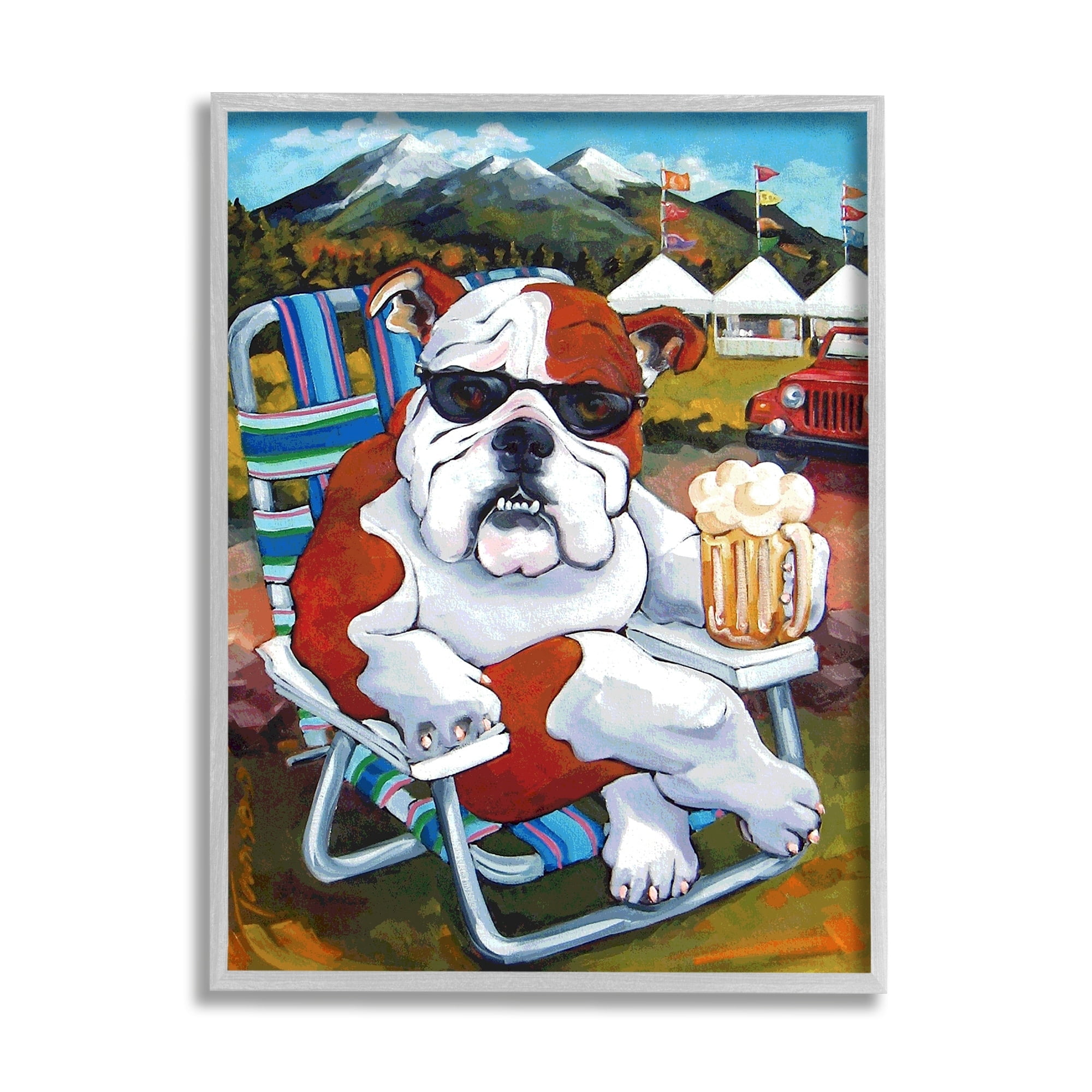 Stupell Industries Bulldog Drinking Beer Mountainside Pet Dog Festival Scene, 11 x 14, Design by CR Townsend
