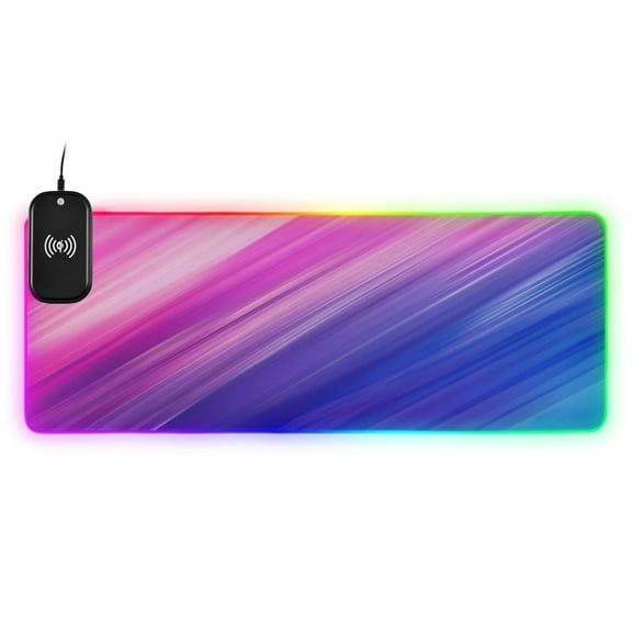Wireless Charging Mouse Pad Large RGB Gaming Desk Mat 13 Light Modes Mousepad 31.5x11.8 Pink To Blue Gradient Color
