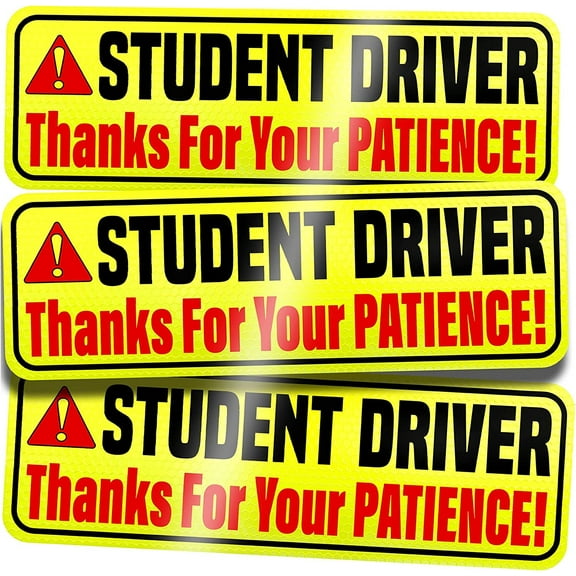 Assured Signs Student Driver Car Magnet Sticker for New Drivers, , 9.72 by 3.24", Yellow & Red, 3 Pack