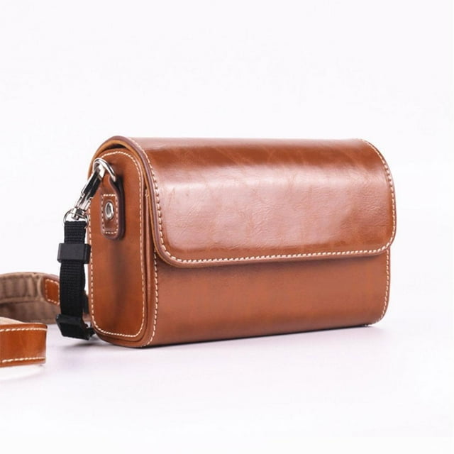 Premium Synthetic Leather Camera Bag for Mirrorless Cameras Adjustable Crossbody Strap and Removable Caddy