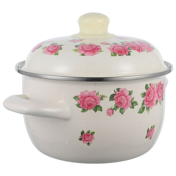 TEHAUX Cooking Pot Enamel Stock Pot with Handle and Cover for Home Kitchen Use