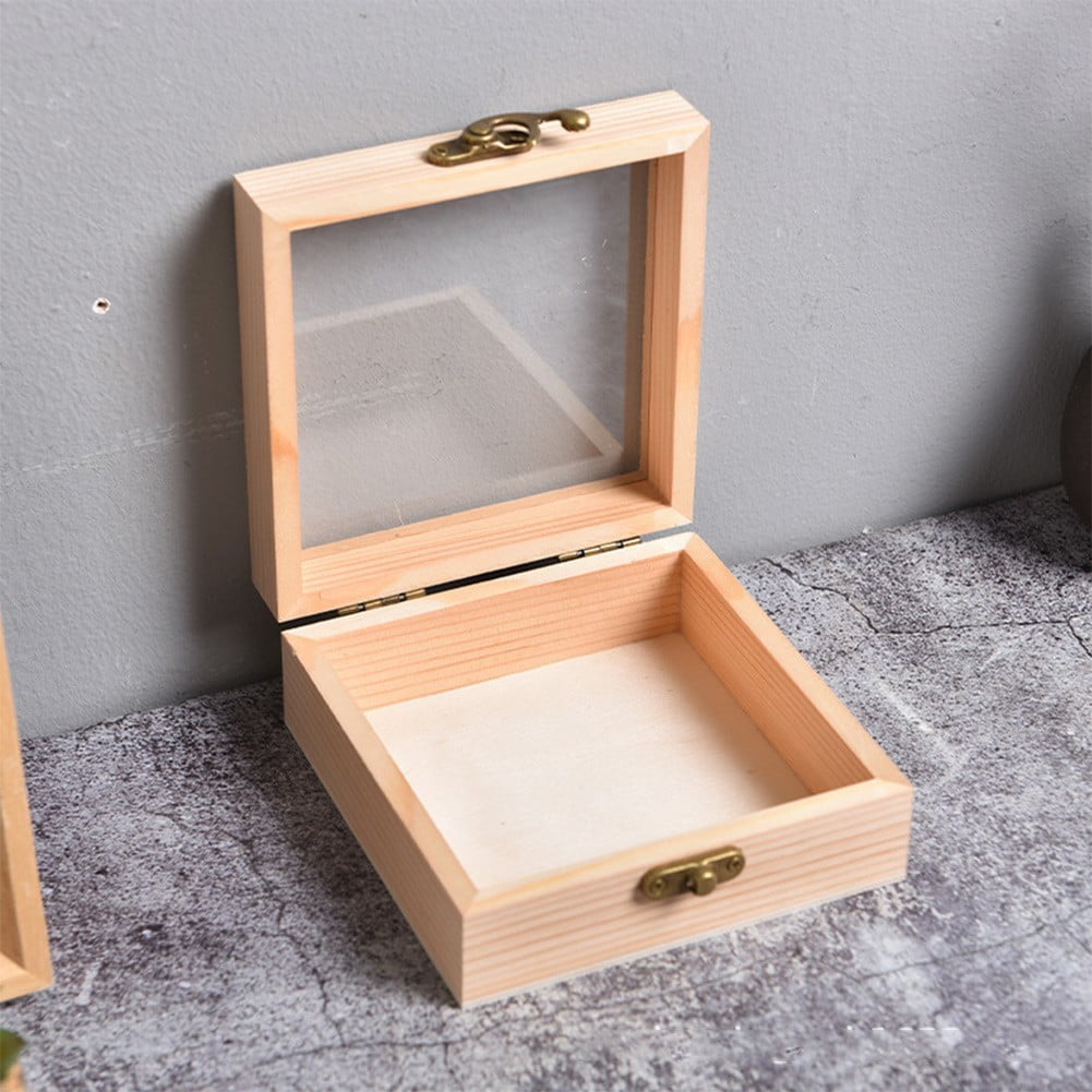 Wooden Square Hinged Storage Boxes Craft Gift Storage Container Dust