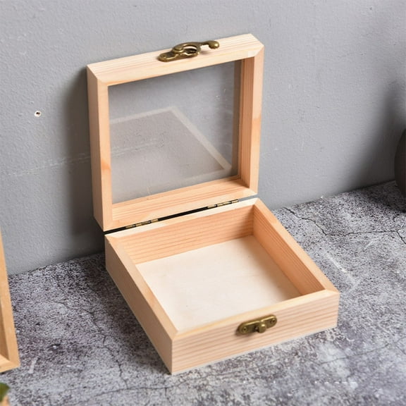 Wooden Square Hinged Storage Boxes Craft Gift Storage Container Dust Jewelry Box