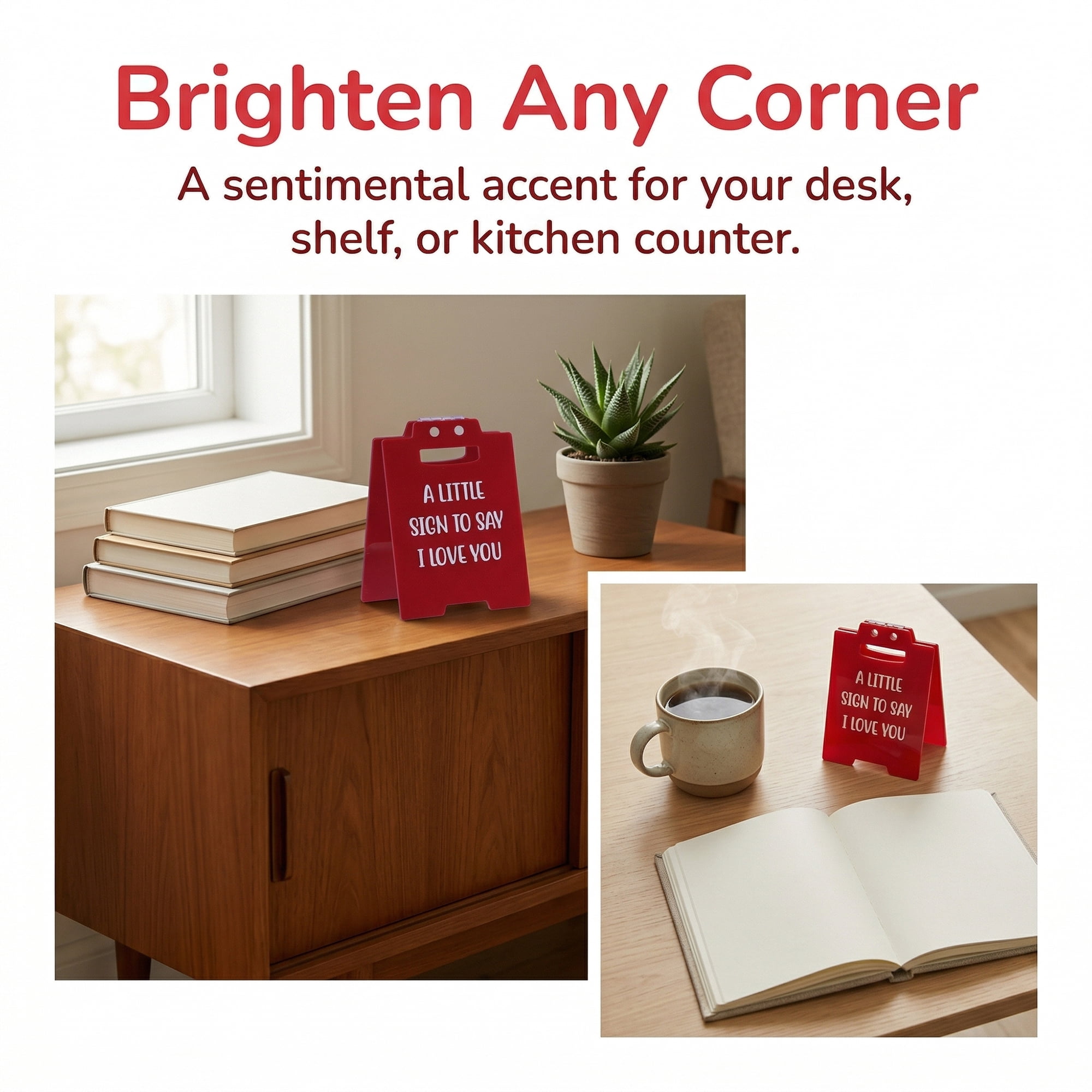Unique Bargains Extra Stable Acrylic Desk Sign Gift Keepsake Block Red Style A 5.0in