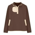 thumbnail image 4 of BiZtdJrK Polar Fleece Sweatshirts for Women Casual Button V Neck Pullover Fashion Colorblock Long Sleeve Tops Fall Winter Clothes Sales Prime Brown L, 4 of 8