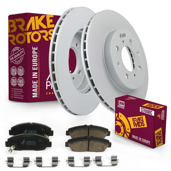 Metrix Premium Chassis Parts Front Ceramic Disc Brake Pad Set & Vented Brake Rotor Kit Fits Honda Insight
