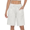 thumbnail image 2 of Womens Bermuda Jean Shorts Elastic Waisted Long Denim Short Knee Length Baggy Jeans Soft Cotton Blend for All Day Comfort. White M, 2 of 8