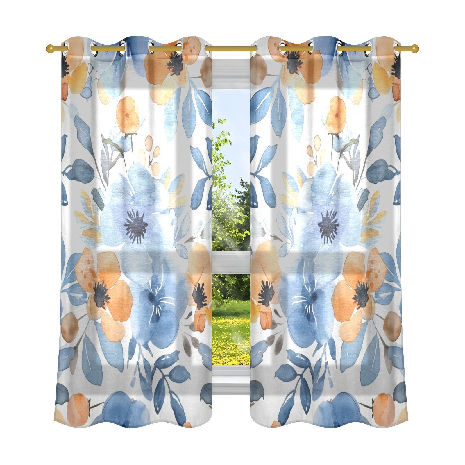 Flowers Leaves Painting Blackout Curtains Thermal Insulation 63 inch Grommet for Bedroom Living Room Bathroom Kitchen Windows 2 Pack