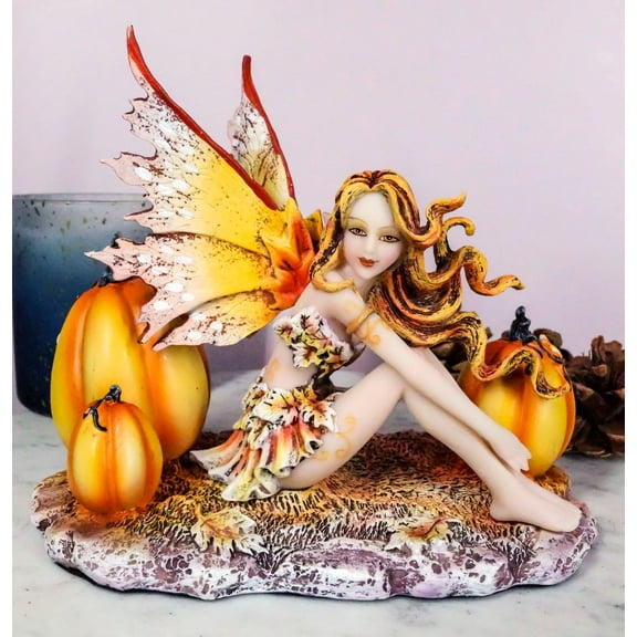 Ebros Amy Brown Tribal Fairy Godmother with Pumpkins Statue 5" H