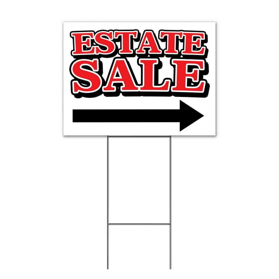 Estate Clearance Right Arrow (18" x 24") Yard Sign, Includes Metal Step Stake